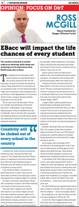 Schools Week Publication Article clipping EBacc