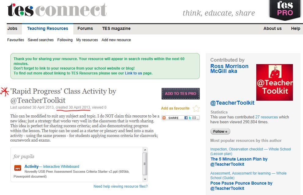 'Rapid Progress' Class Activity by @TeacherToolkit