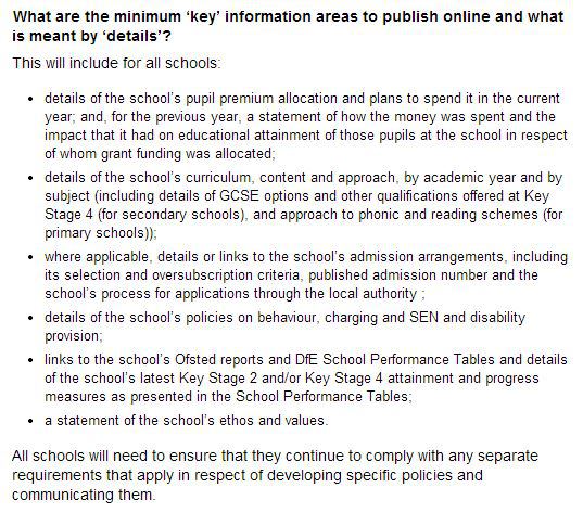 DfE School Information Regulations