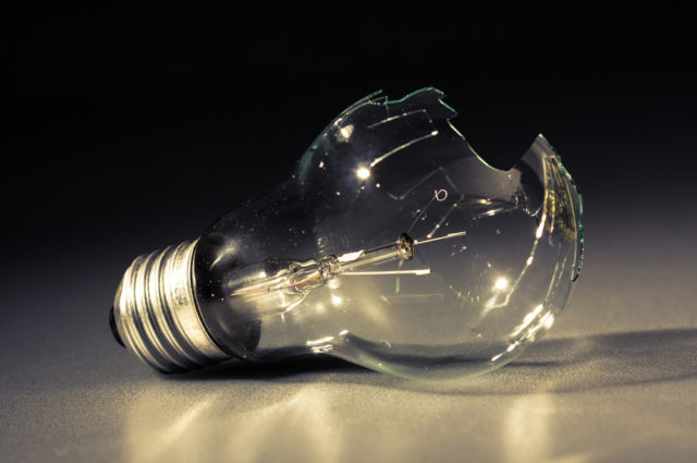 shutterstock_209473276 Broken light bulb as symbol of thoughtless or problem in thinking concept