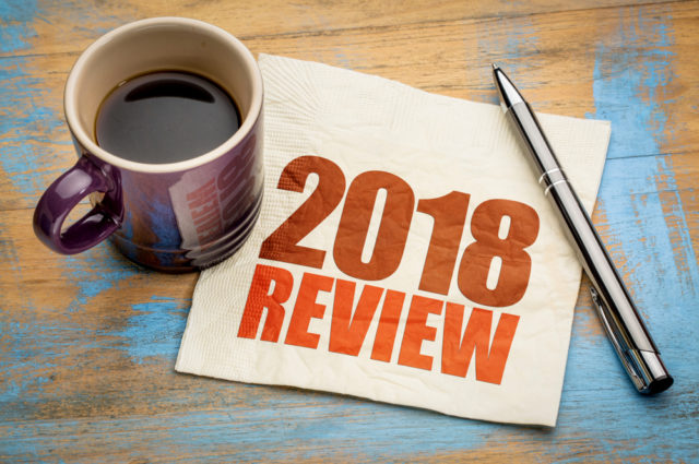 coffee with 2018 review written on napkin