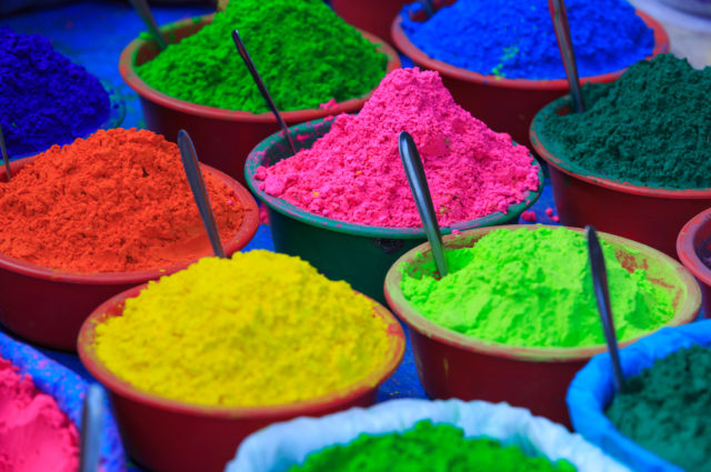 Colorful Powder Paints In A Market In Nepal