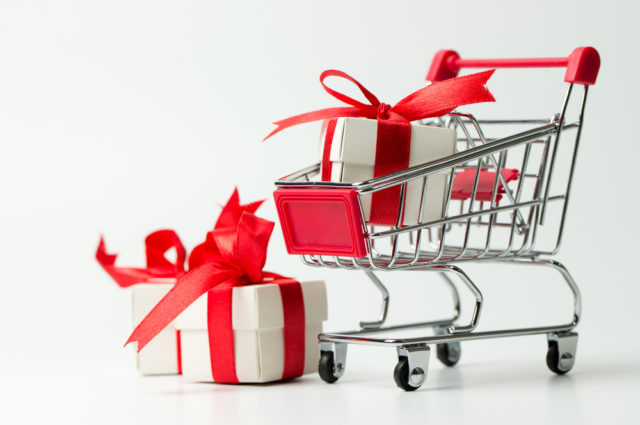 Red Gift Or Presents Box In A Shopping Cart,