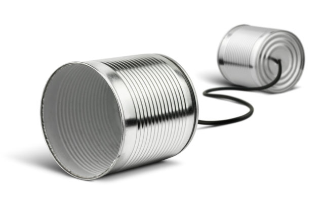 Tin Cans Telephone On White, Global Communication Concept