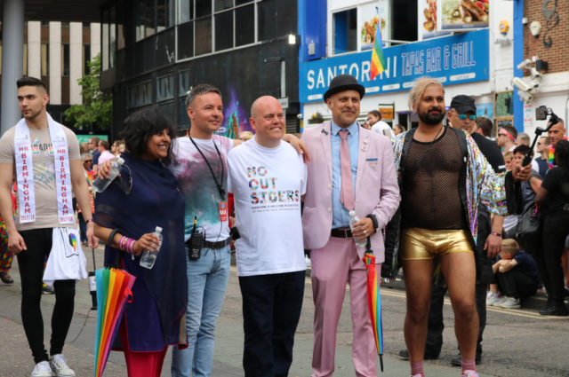 By Mark N Dowell Royalty-free stock photo ID: 1406999705 Birmingham UK. Taken May 25 2019. Birmingham gay pride celebrations. School teacher Andrew Moffat leading the parade.