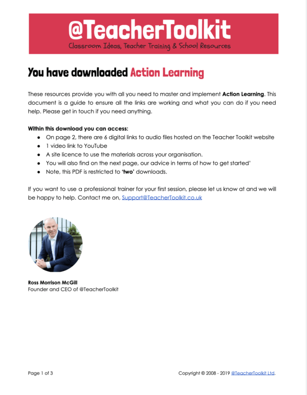 Action Learning Download PDF by @TeacherToolkit