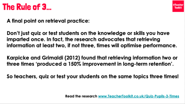 Retrieval Practice - Theory and Application by @TeacherToolkit
